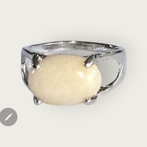 RARE BEZEL SET POLISHED PEACH CABECHON INTRICATE SILVER BAND NEW SIZE 8 RING